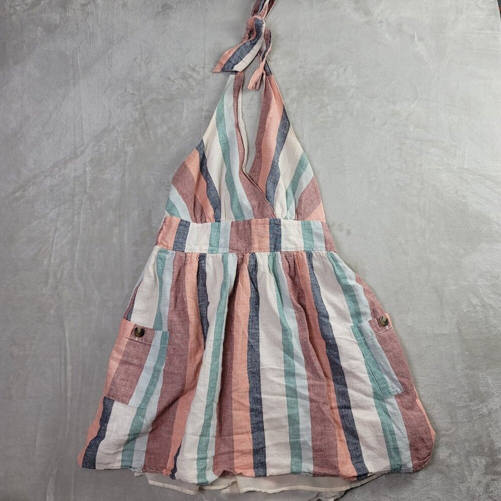American Eagle Colorful Striped Linen Women's Halter Dress | Size M